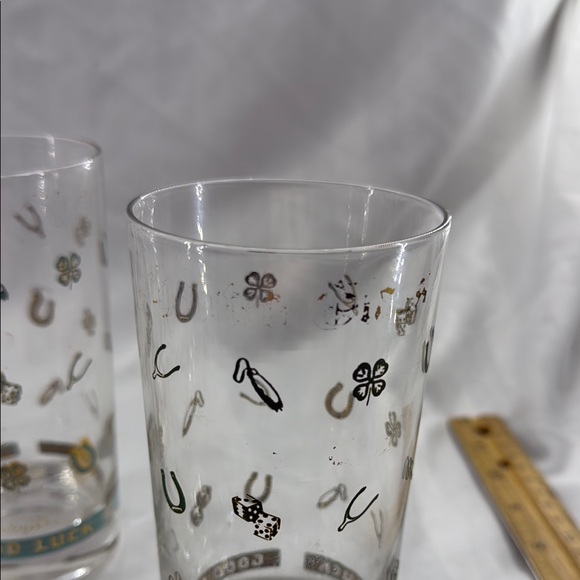 Good Luck Themed Glasses Set Vintage MCM - Picture 4 of 9
